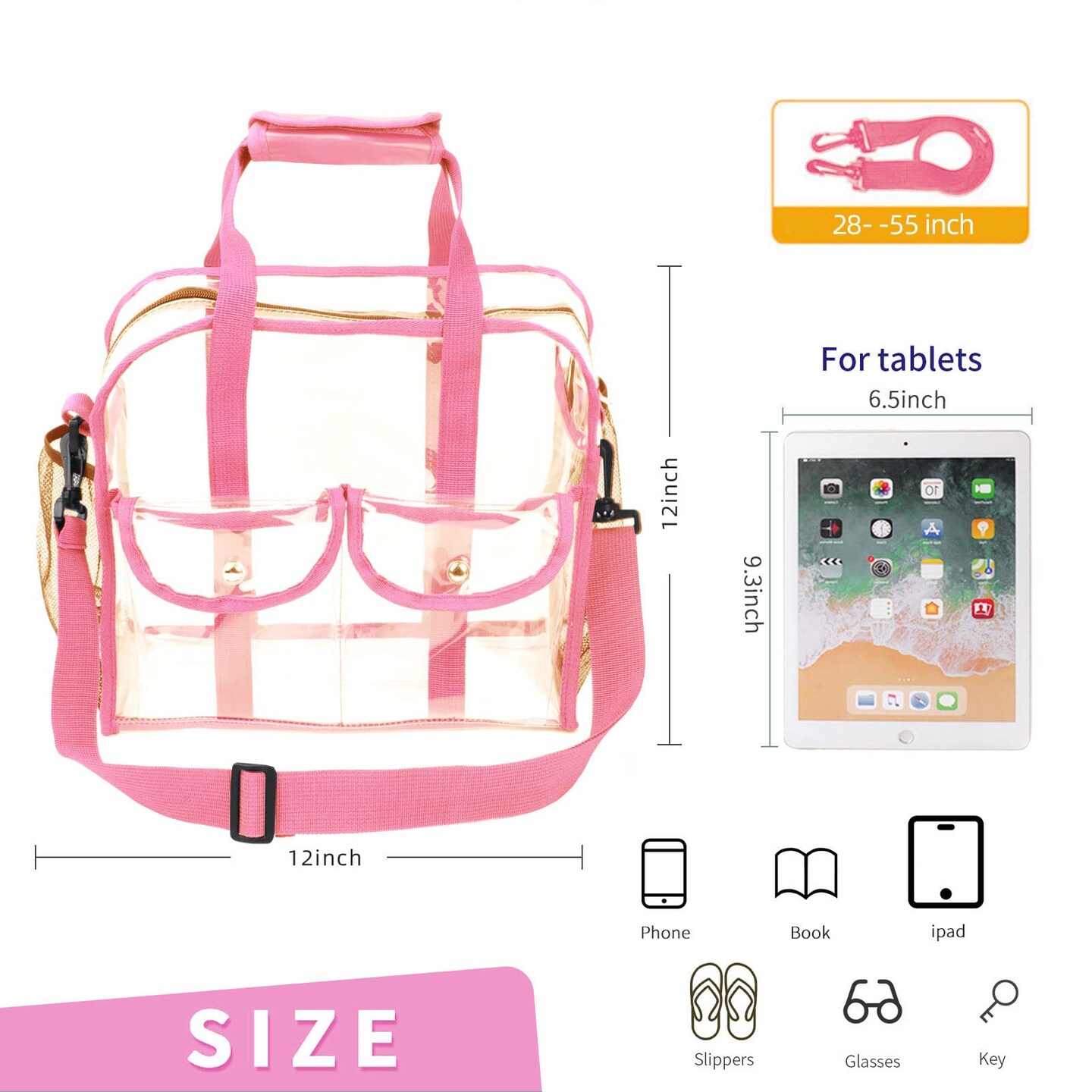 Clear Bag Stadium Approved Transparent Waterproof Clear Tote Bags for Work, Sports Games, Concerts,Travel-12 x12 x6