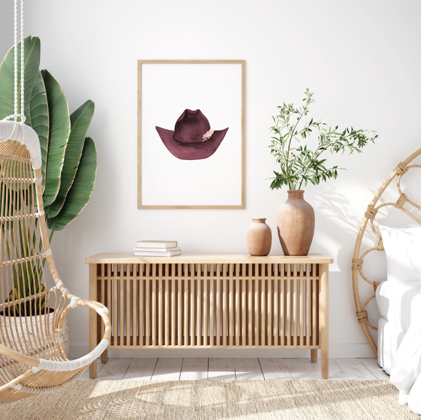Watercolor Maroon Cowgirl Hat Art Print, Western Wall Art, Berry Cowgirl Hat Print, Western Cowboy Hat, Texas Home Decor, Country Home Decor product 6