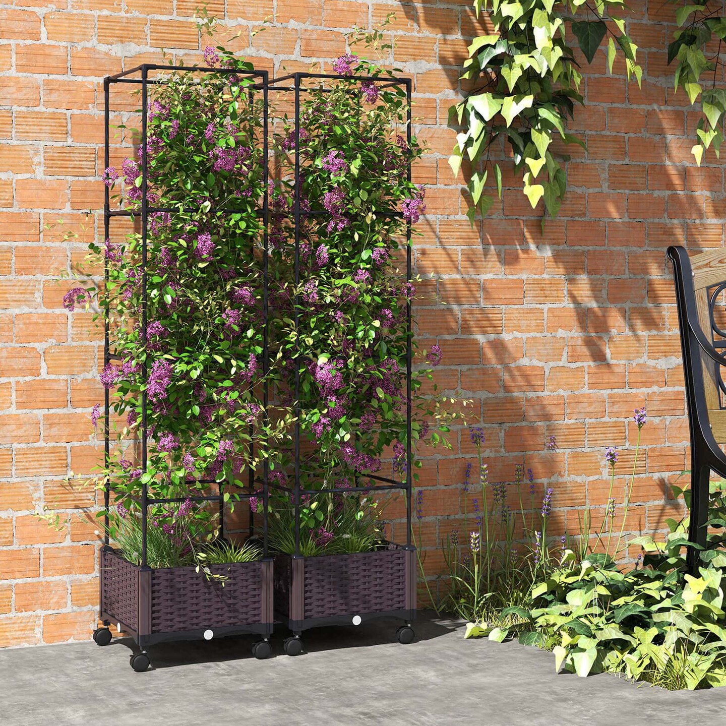 Costway 1/2 PCS 67&#x22; Planter Raised Garden Bed with Planter Box &#x26;Trellis Adjustable Height