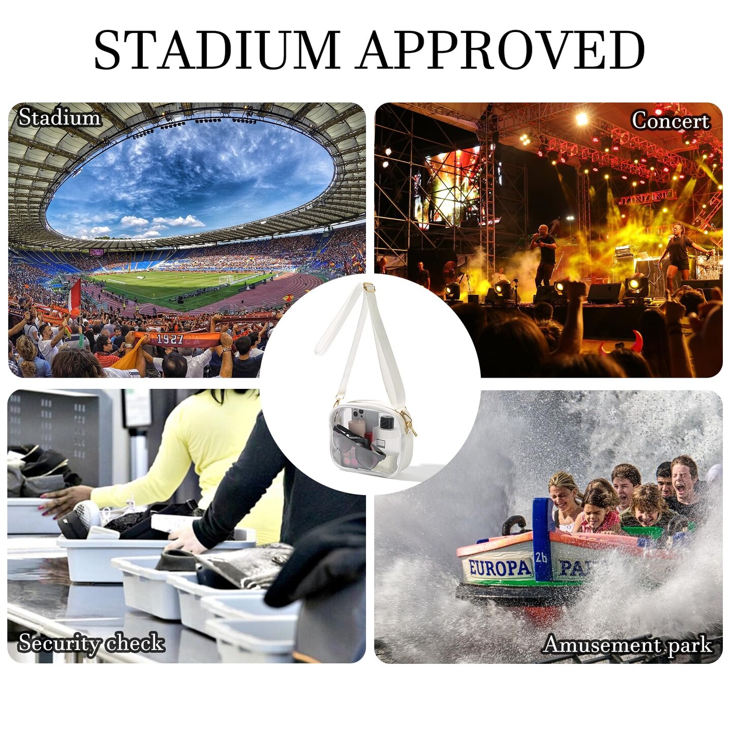 Clear Purse Crossbody Bag for Women Stadium Approved, Small Leather Clear Bag with Adjustable Strap for Concert Sports Events (White)