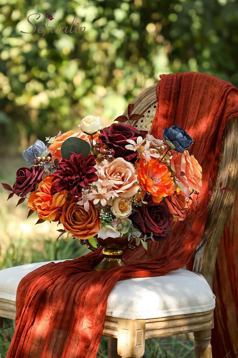 Fall Flowers Artificial Orange Burgundy Silk Flowers Fake Wedding Flowers Combo