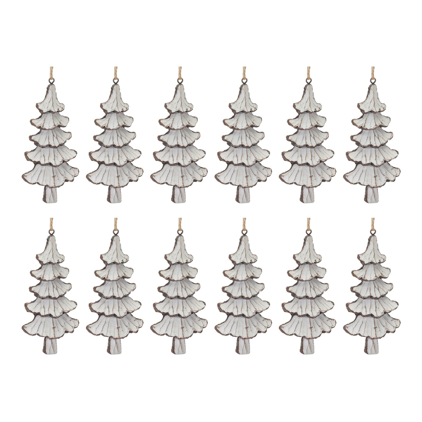 Melrose Carved Pine Tree Christmas Ornaments - 5&#x22; - 12ct