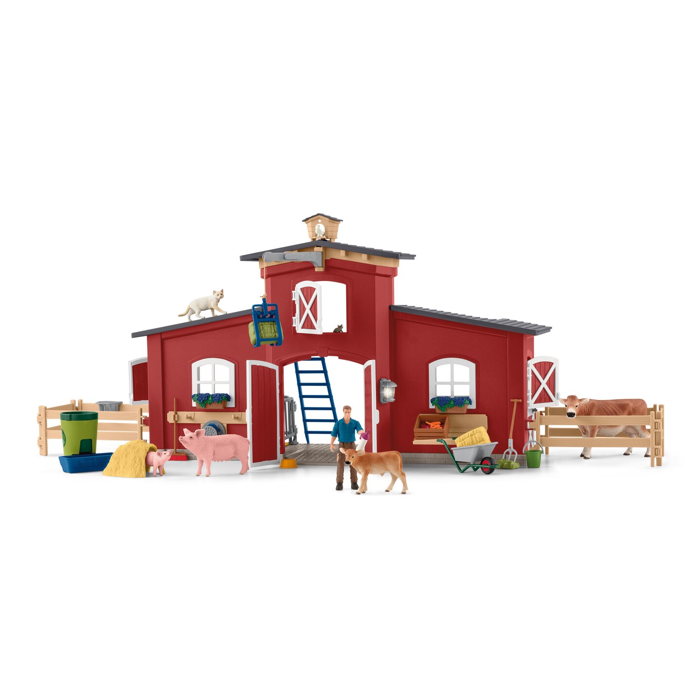 Schleich Farm World: Red Barn - 92 Piece Playset, Large Barn, Farmer & Animal Figurines, Farm Accessories, Pony Toys, Pretend Play, Kids Ages 3+