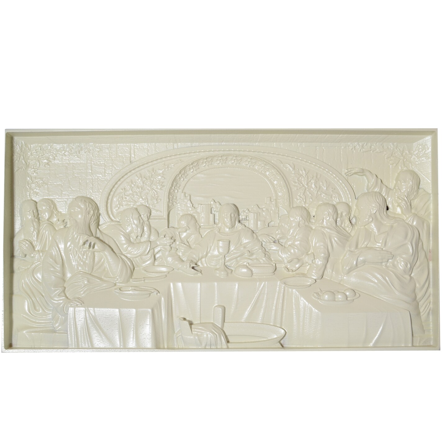 The Last Supper Ukrainian Beech Wood Carved Plaque in White