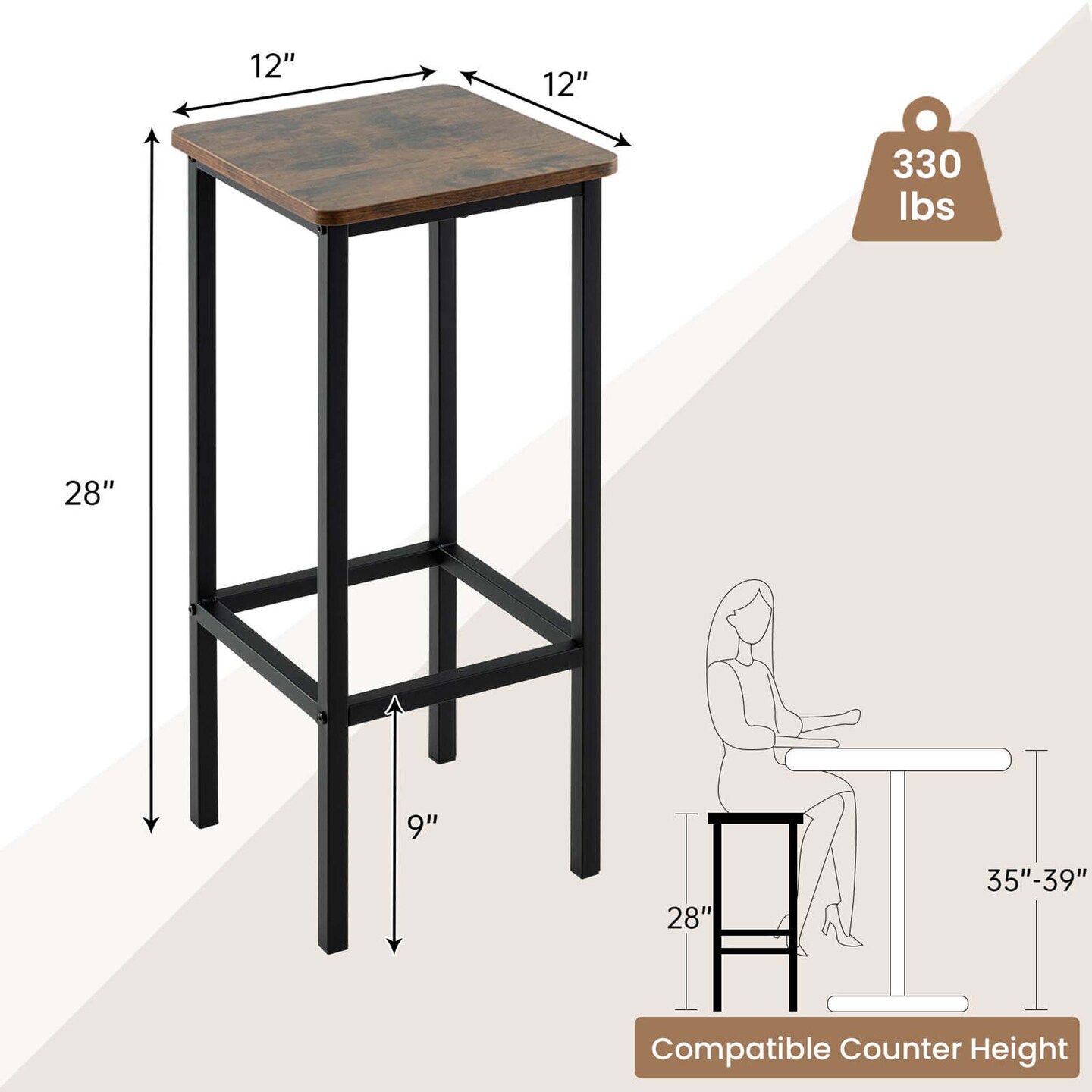 Costway 28&#x22; Bar Stools Set of 4 Backless Dining Stools with Footrest Sturdy Metal Frame