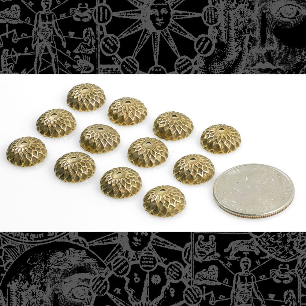 Antiqued Brass Acorn Bead Caps - Set of 12 - XXX - AB-BC01