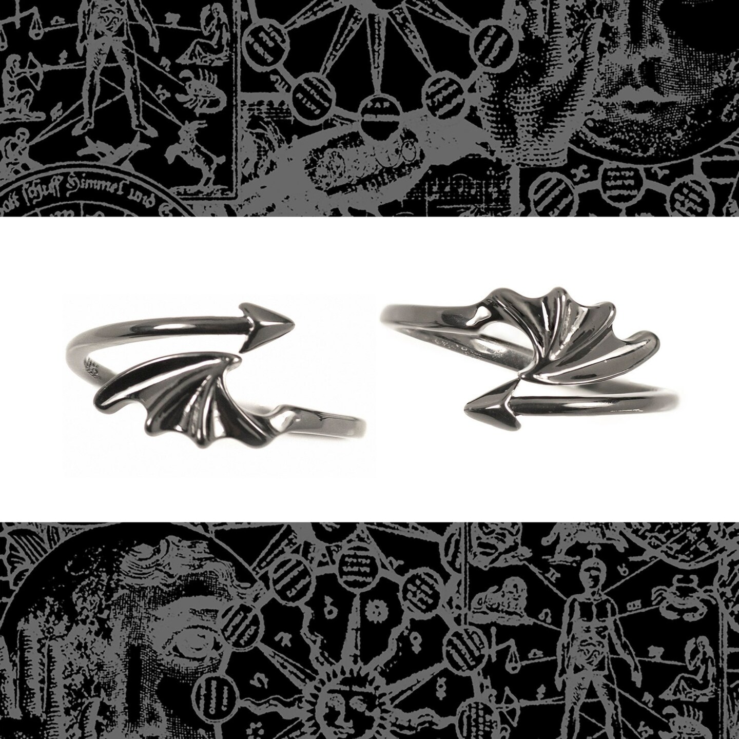 Gunmetal Bat or Devil Rings -Set of Two - Ring-B15