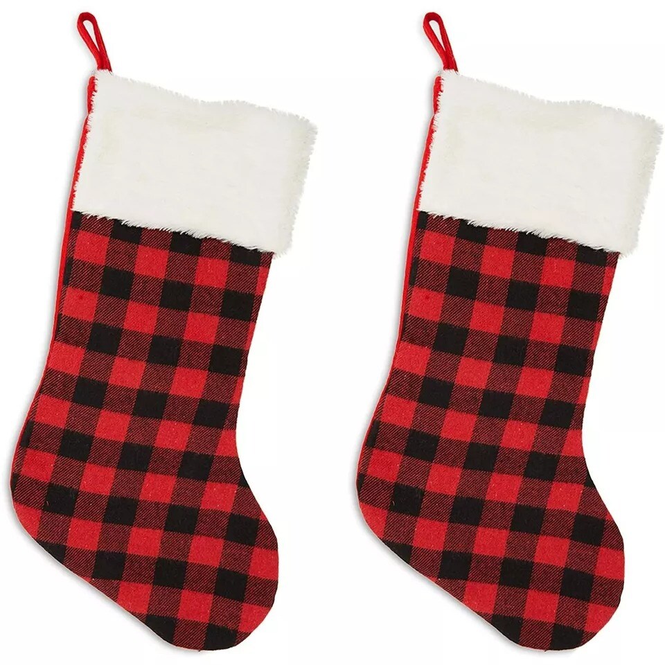 4 Pack Buffalo Plaid Christmas Stockings for Holiday Home Party Decoration 19.6”