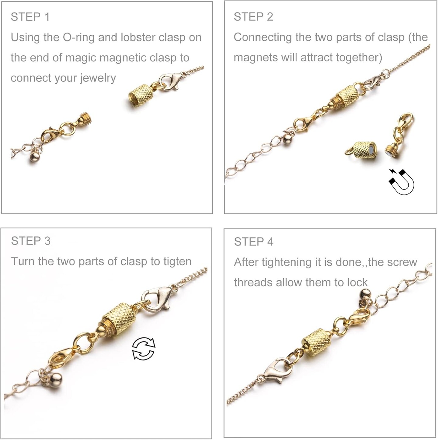 Locking Magnetic Clasps for Jewelry Easy Necklace Clasp 8PCS Silver