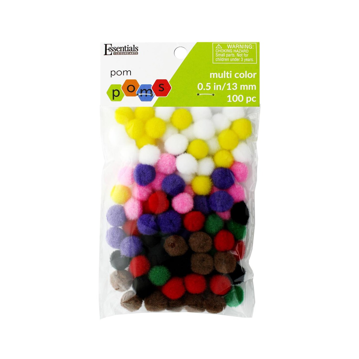 Essentials By Leisure Arts Pom Poms, Multi-Colored -1/2&#x22;, 100 Pieces Per Pack