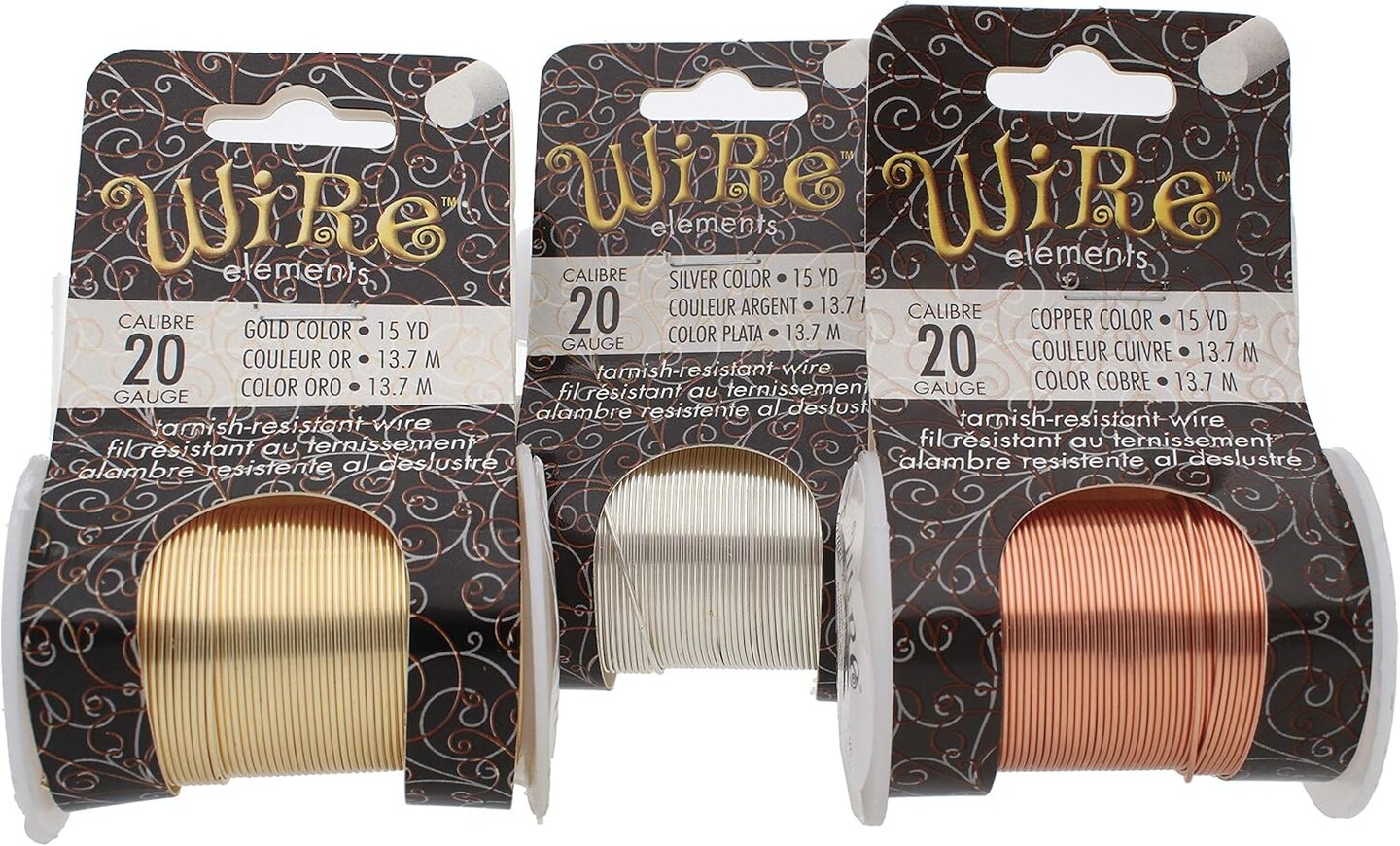 The Beadsmith Wire Elements 20-Gauge Lacquered Tarnish-Resistant Copper Wire for Jewelry Making, 4-15 Yard, 13.72 Meter Spools (Gold, Silver, &#x26; Copper Color)