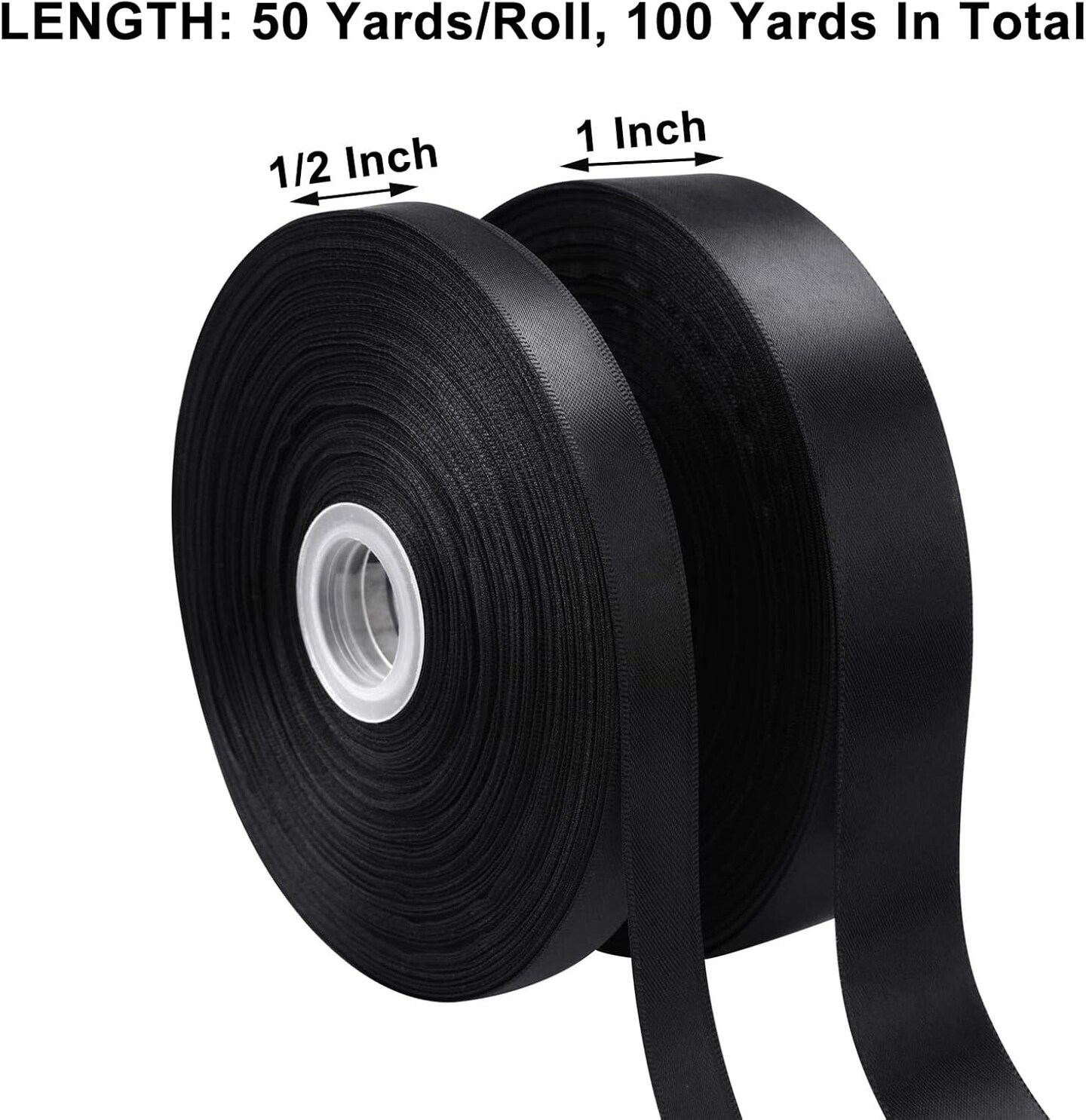2 Rolls (1&#x201D;&#xD7;50 Yards, 1/2&#x201D;&#xD7;50 Yards) Black Satin Ribbon