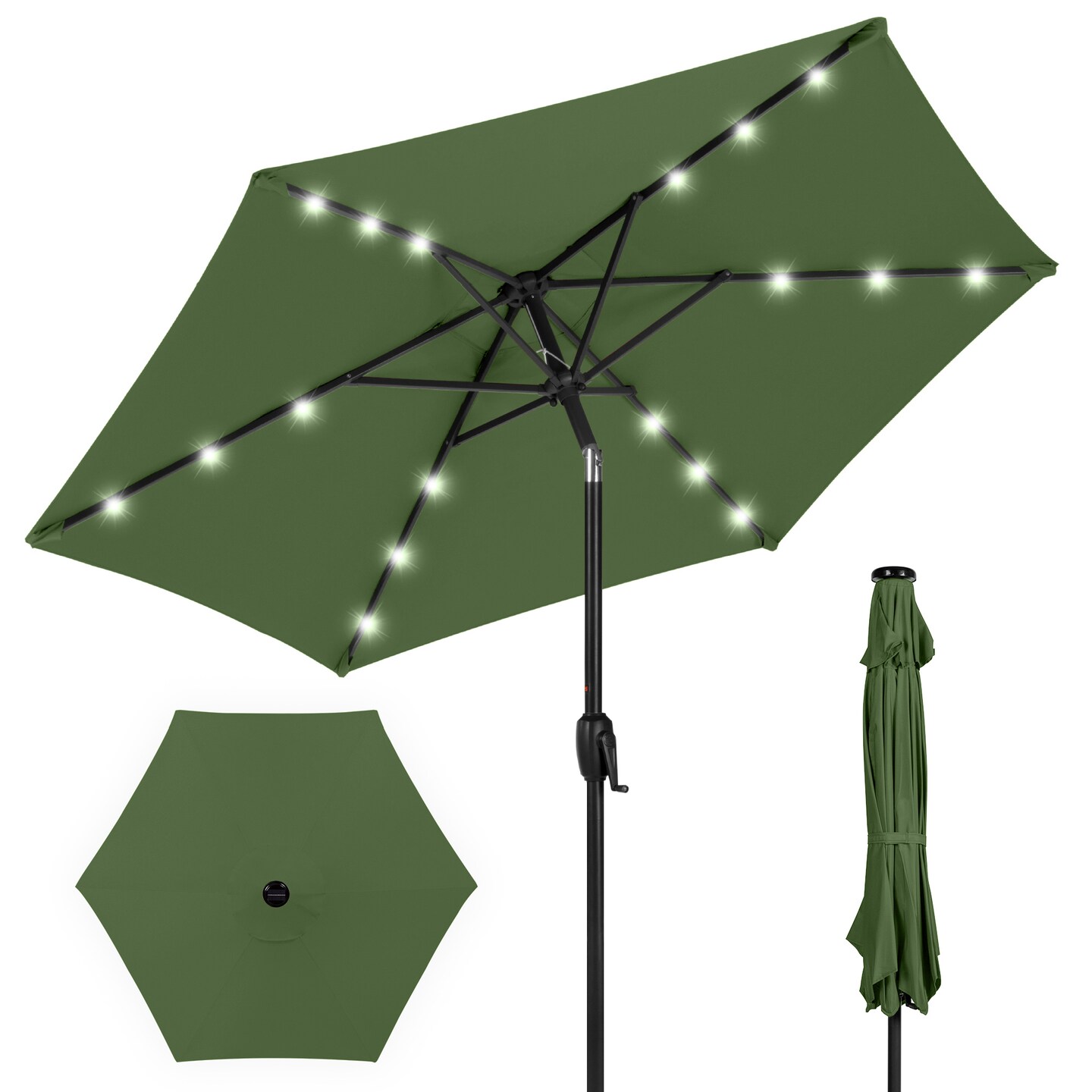 Best Choice Products 7.5ft Outdoor Solar Patio Umbrella for Deck, Pool w/ Tilt, Crank, LED Lights