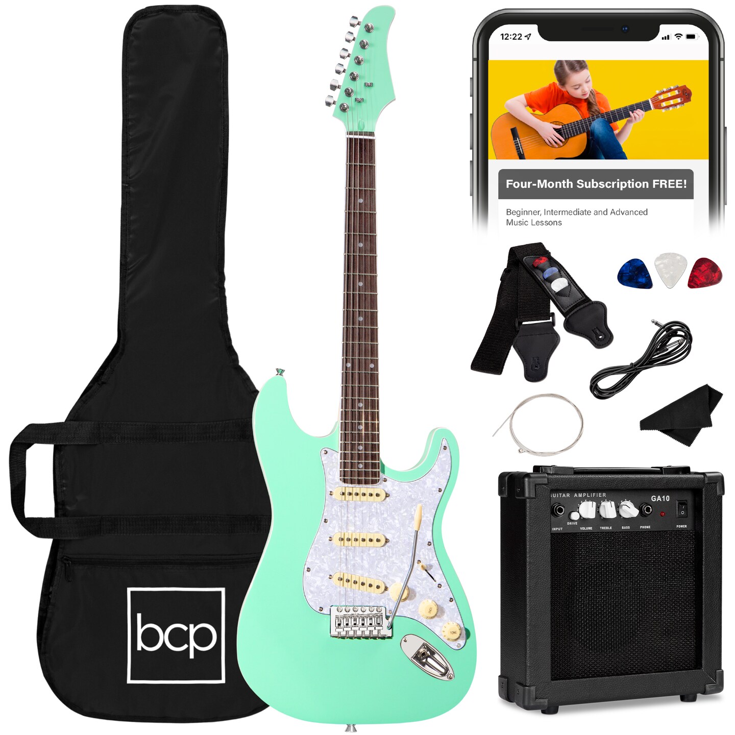 Best Choice Products 39in Full Size Beginner Electric Guitar Kit with Case, Strap, Amp, Whammy Bar