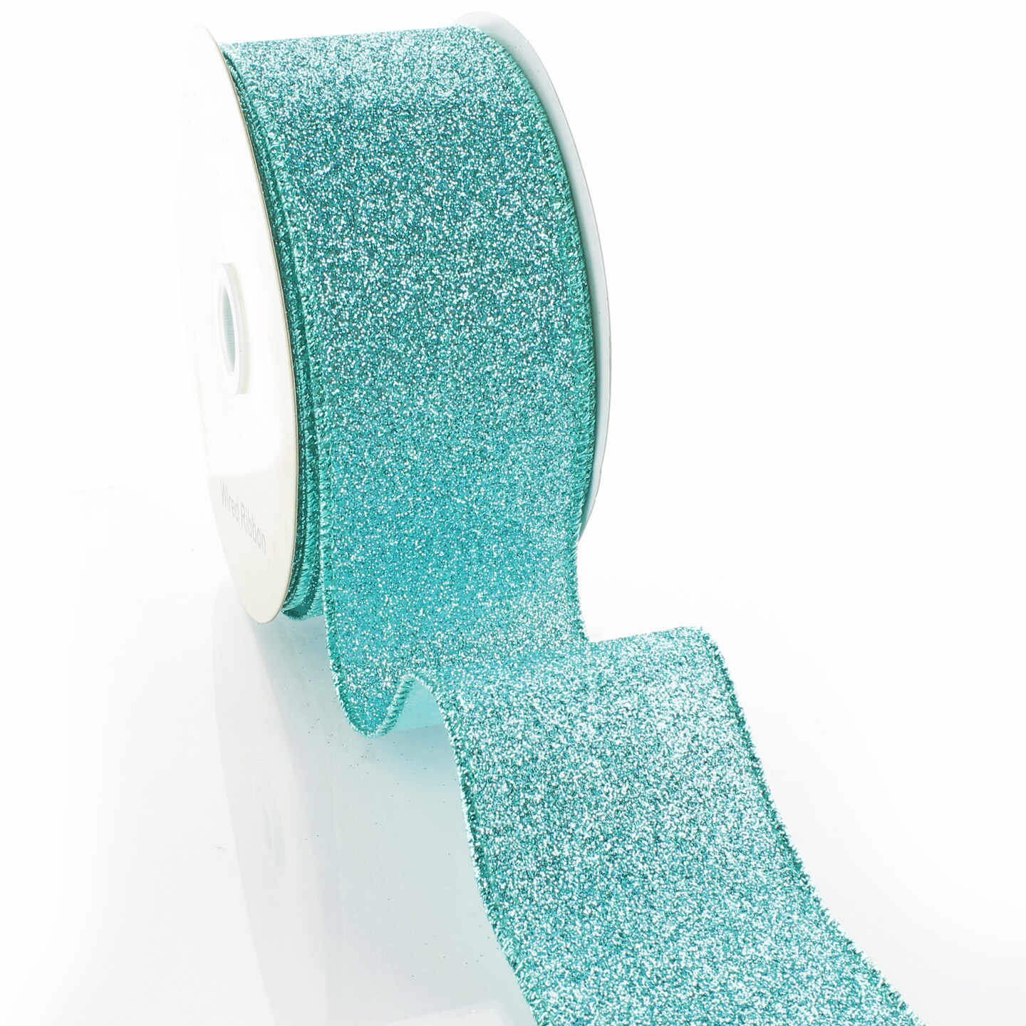2.5&#x22; Wired Glitter Ribbon Aqua - 10 Yards