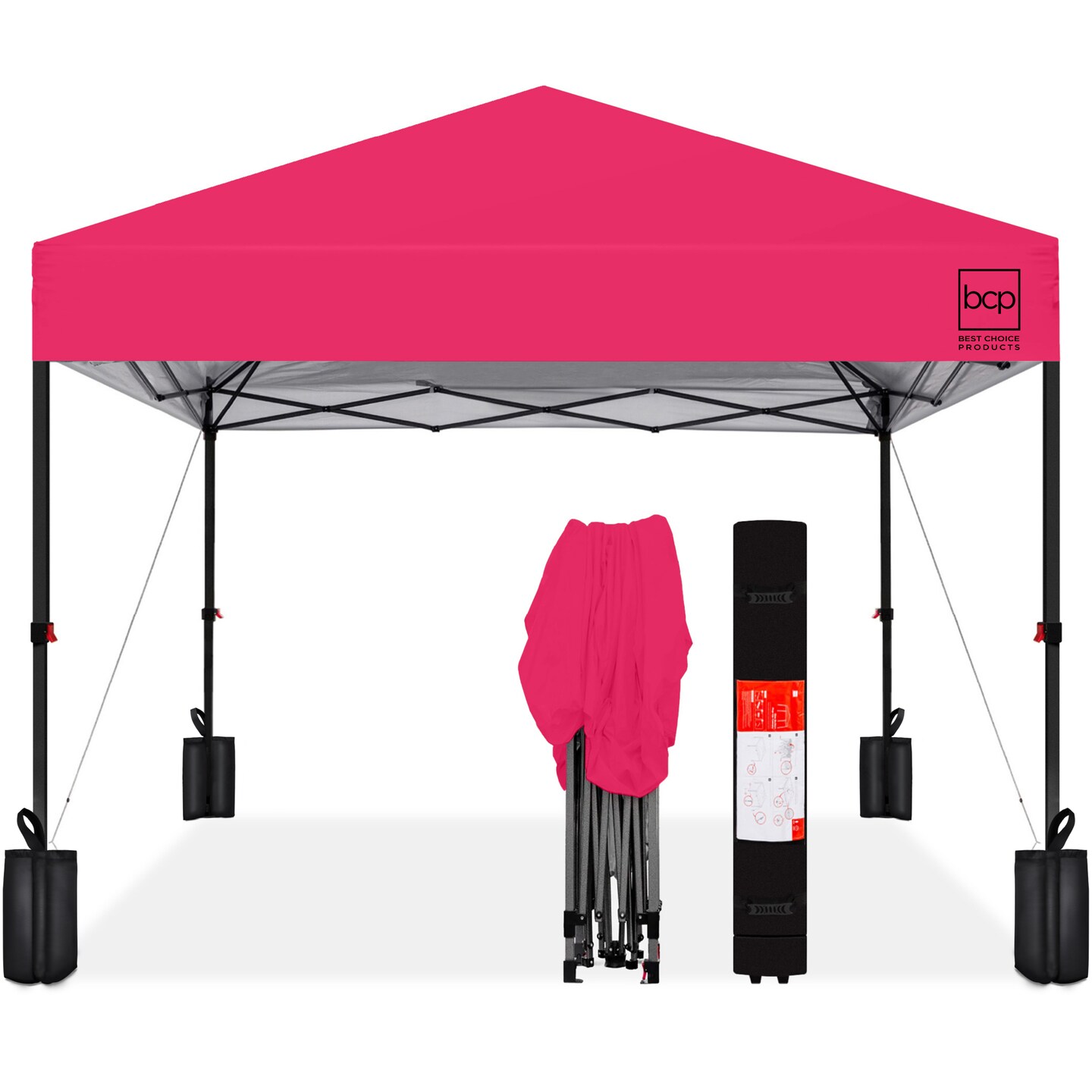Best Choice Products 8x8ft Easy Setup Pop Up Canopy w/ 1-Button Setup, Wheeled Case, 4 Weight Bags
