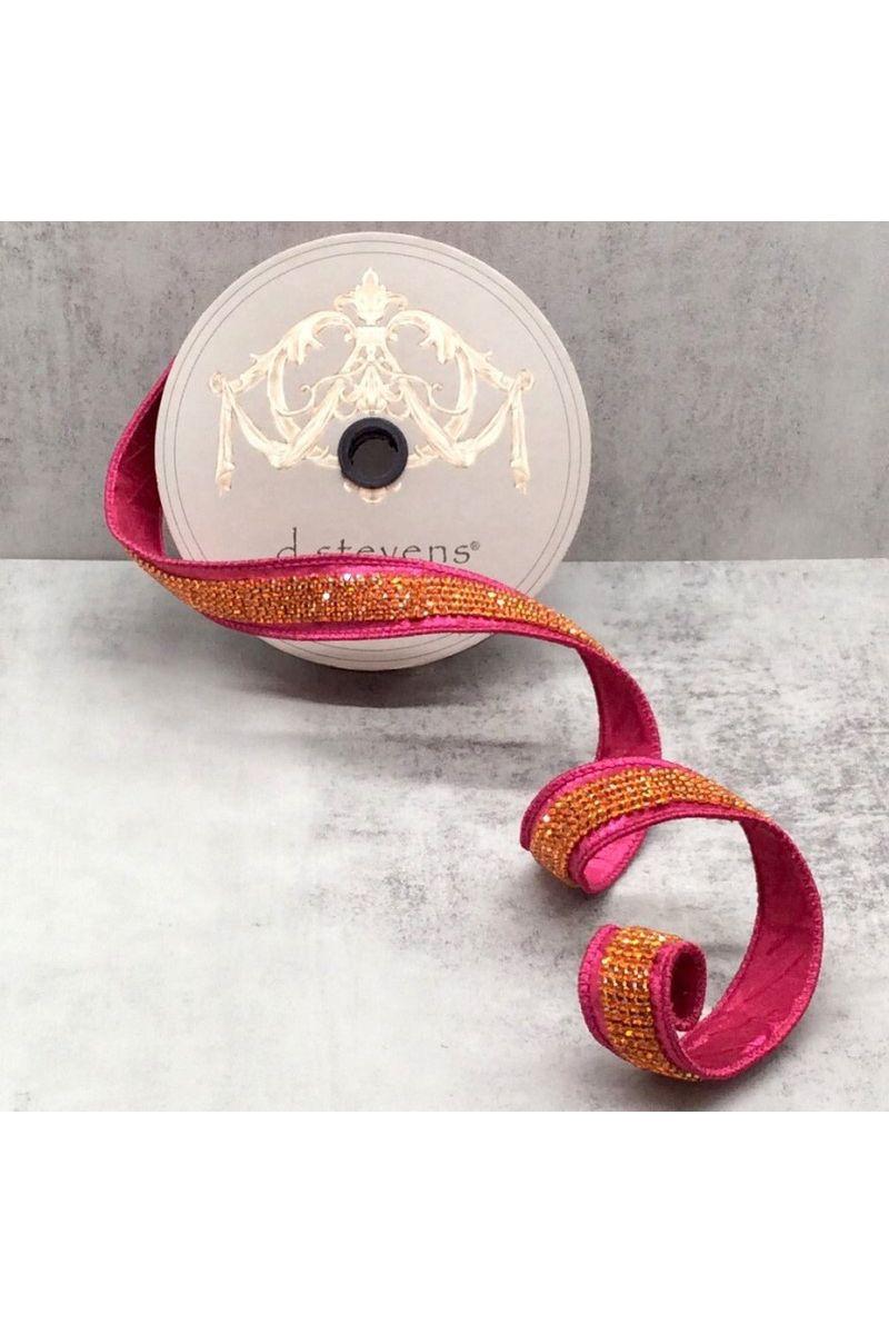 1&#x22; Metallic Dupion Duchess Jewel Ribbon: Hot Pink/Orange (5 Yards)