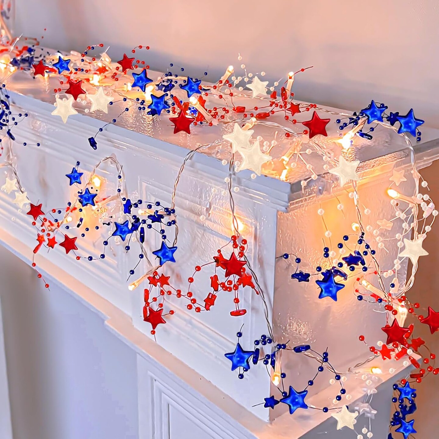 2-Pack 4th of July Patriotic LED String Lights – 13FT Red, White & Blue Star Garland, 40 LED Battery Operated Lights for Independence Day Home & Bedroom Decor