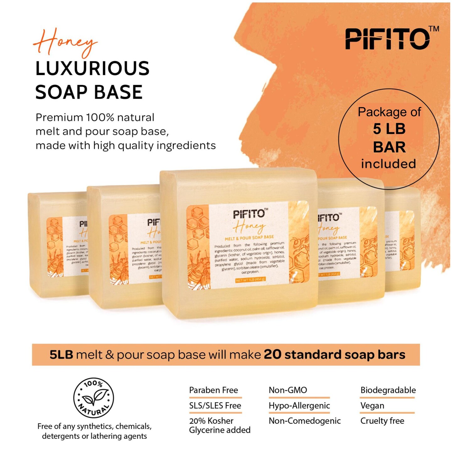 Pifito Honey Melt and Pour Soap Base &#x2502; Bulk Premium 100% Natural Glycerin Soap Base &#x2502; Luxurious Soap Making Supplies
