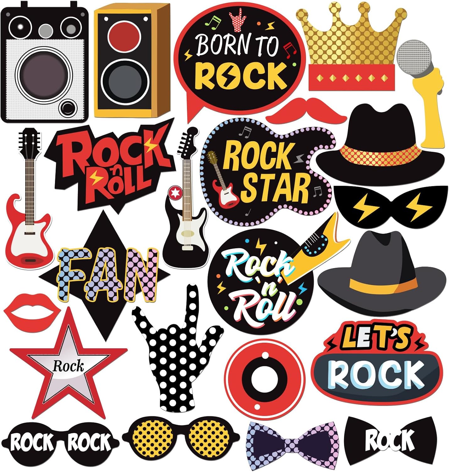 24 PCS Rock and Roll Photo Booth Props