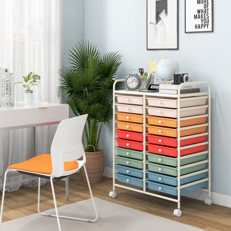 White Steel 20-Drawer Rolling Storage Cart with Wheels for Easy Organization