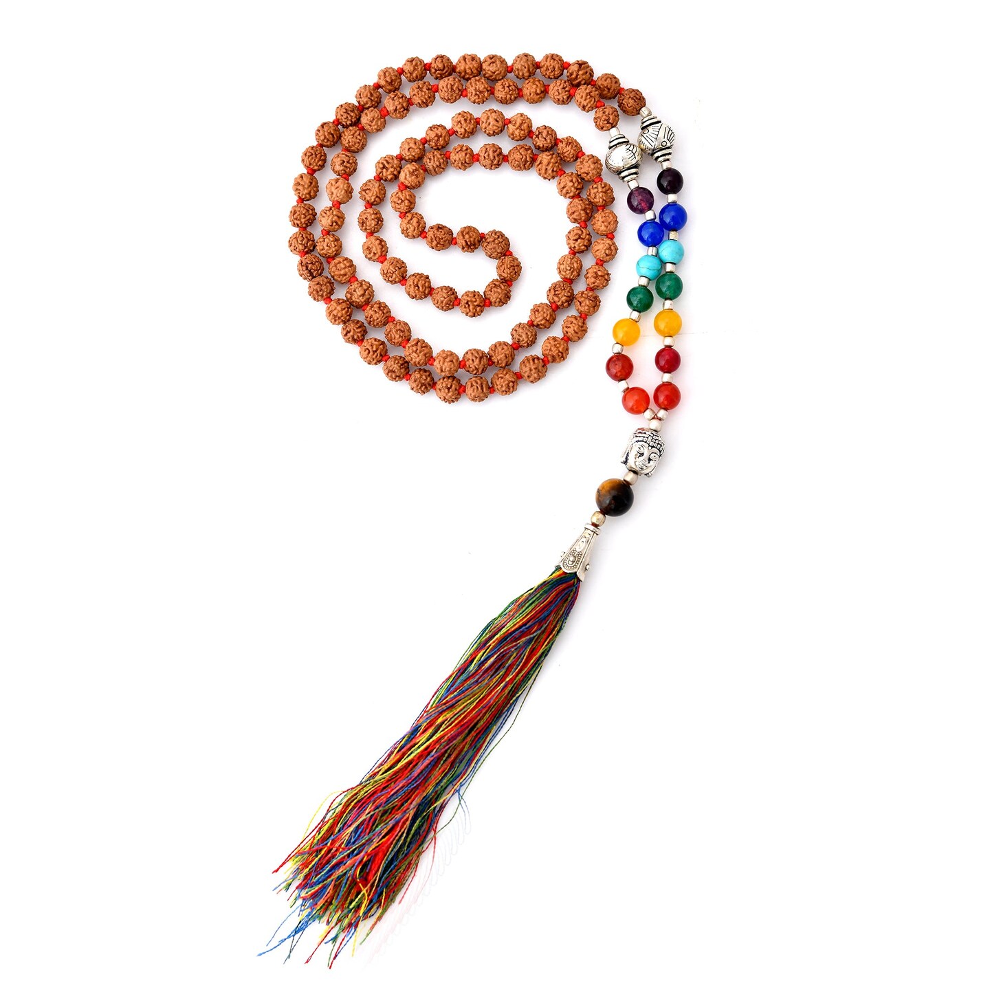 108 Mala Beads Natural Healing Crystal Chakra Gemstones Yoga Meditation Necklace Buddha Head Japa Mala Beaded Tassel Buddhist Tibetan Hand Knotted Prayer Beads Rosary Jewelry for Women Men
