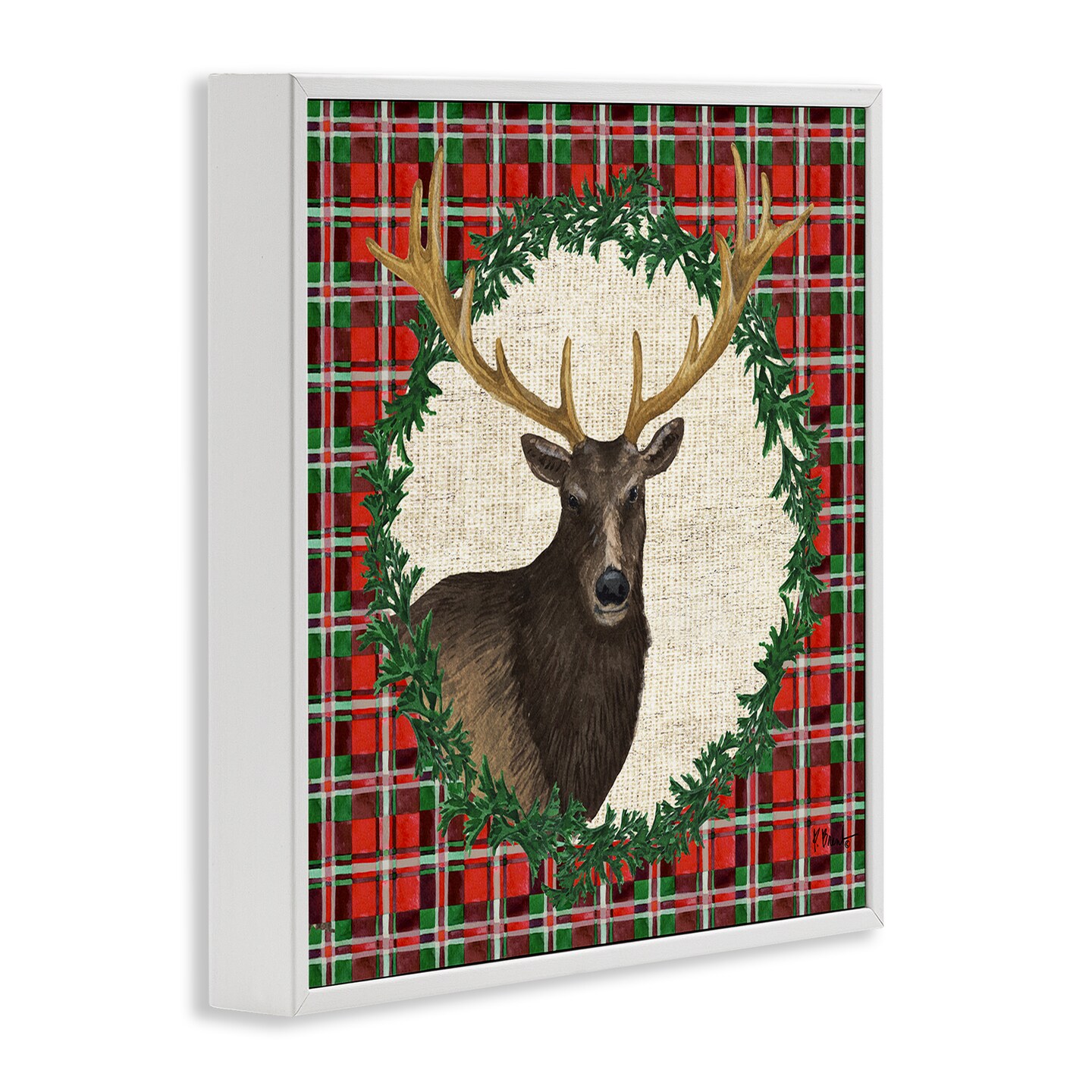 Stupell Industries Festive Plaid Elk Framed Giclee Wall Art Design by Paul Brent