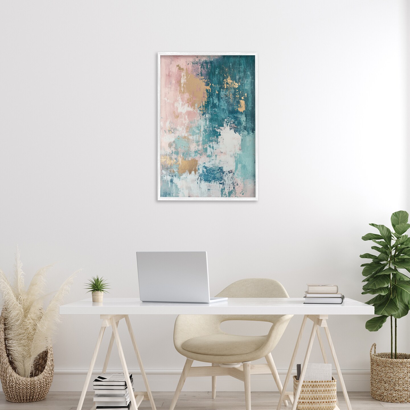 Stupell Industries Teal Green Gold Abstract Framed Giclee Wall Art Design by Gina Kelly