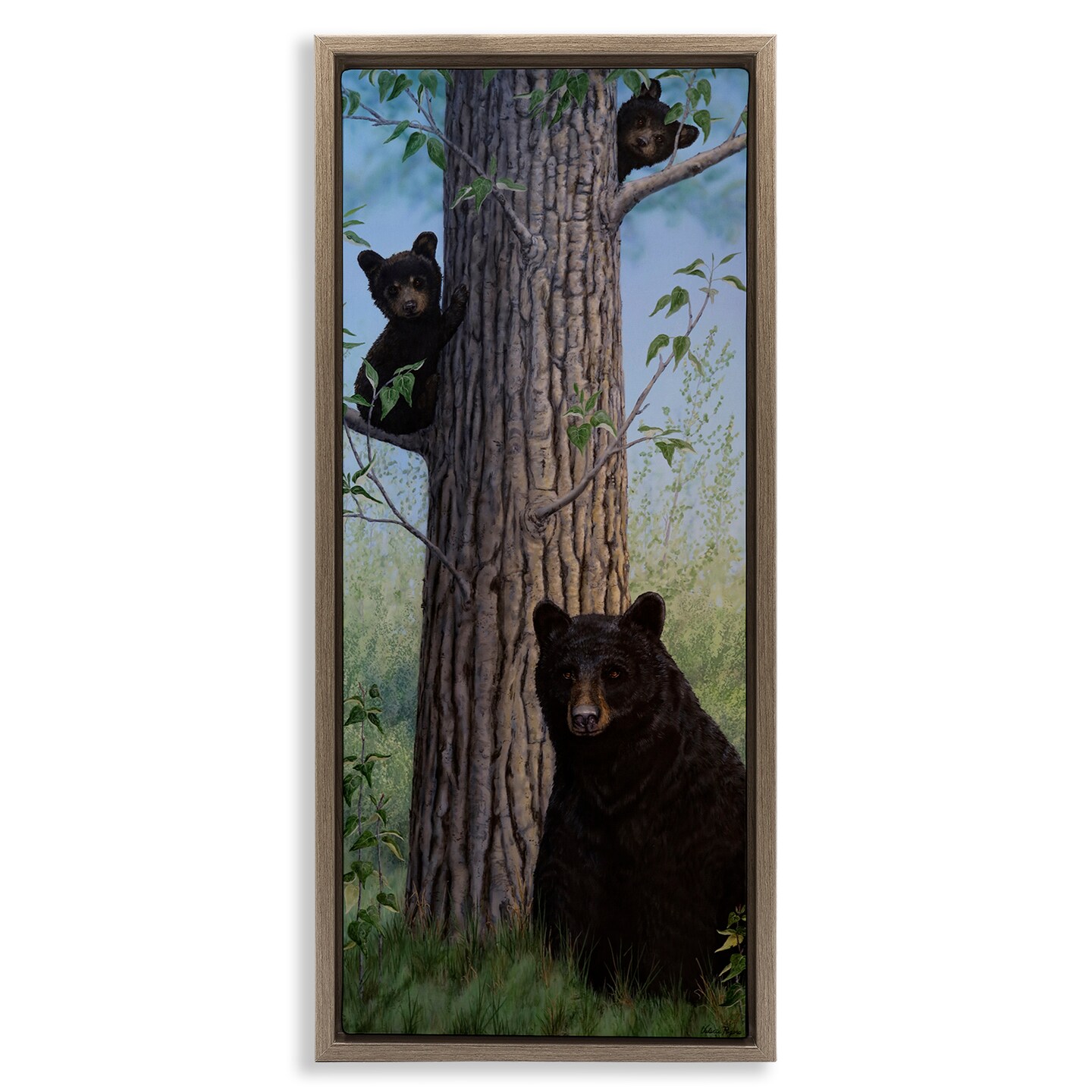 Stupell Industries Mama Bear &#x26; Cubs Floater Framed Canvas Wall Art Design by Valerie Rogers