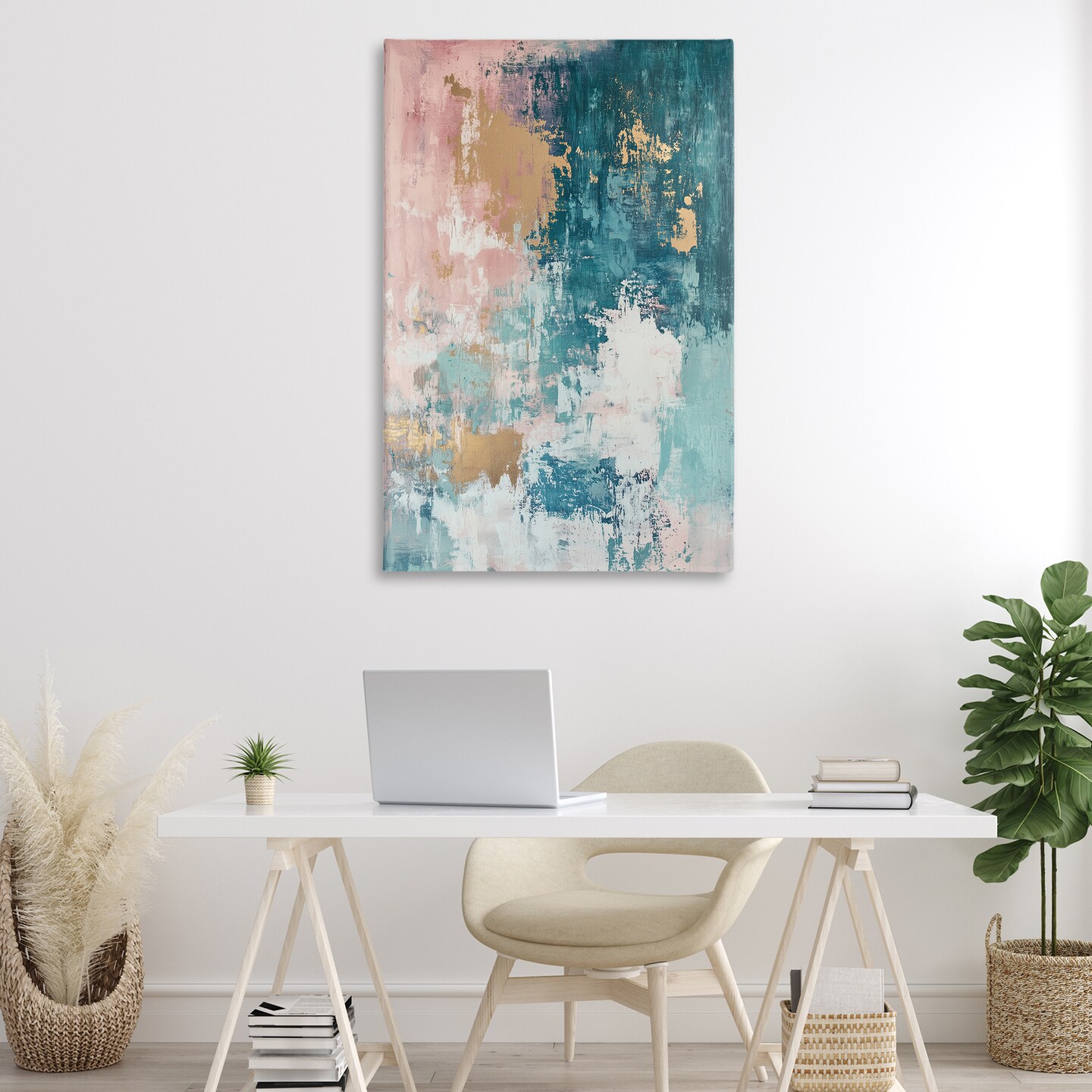 Stupell Industries Teal Green Gold Abstract Canvas Wall Art Design by Gina Kelly