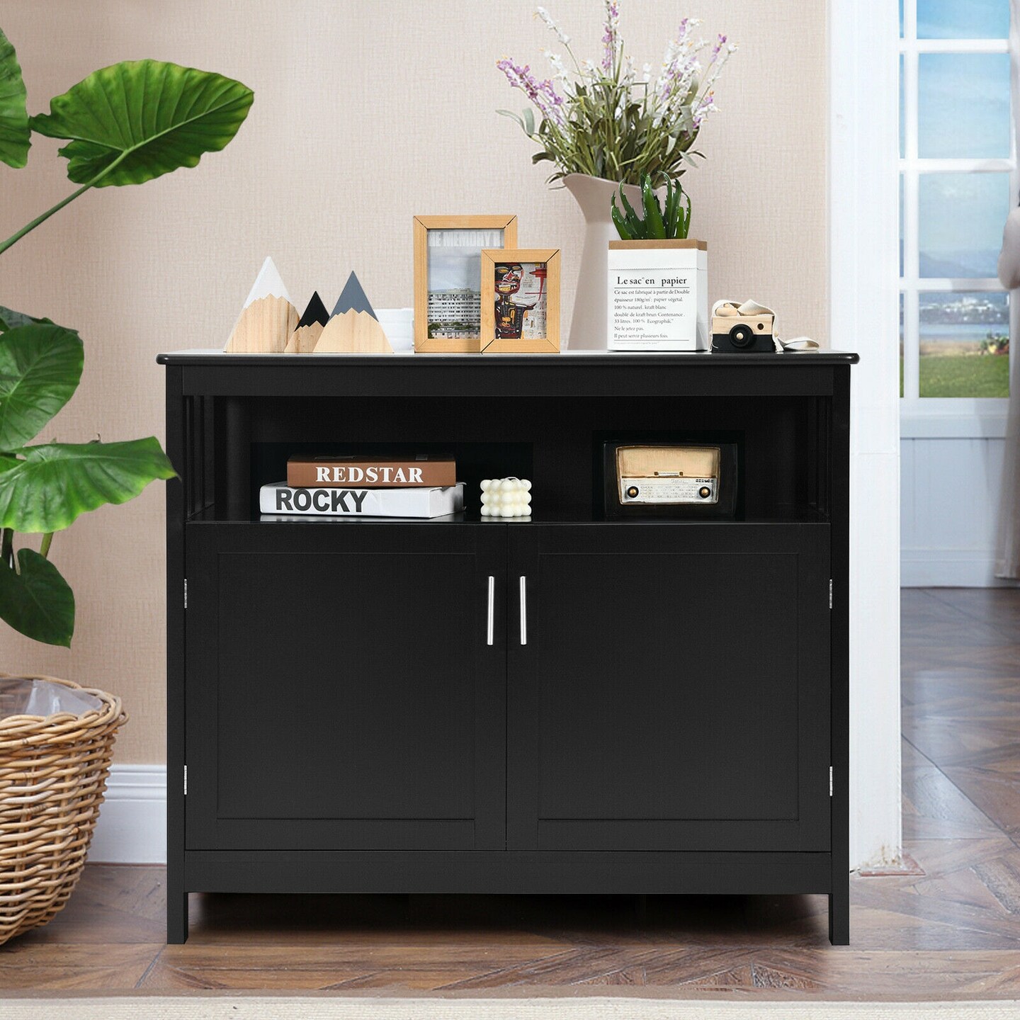 Buffeet Platform Kitchen Buffet Server Sideboard Storage Cabinet with 2 Doors and Shelf ...