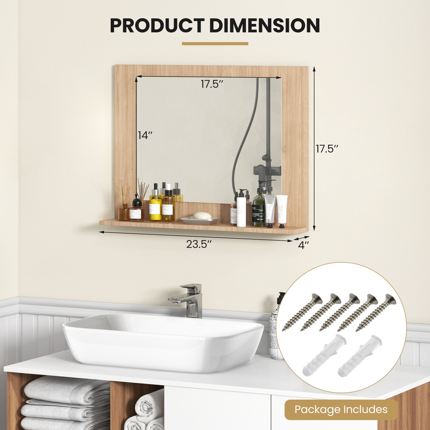 Rectangular Bathroom Mirror with Shelf for Storage and Organization