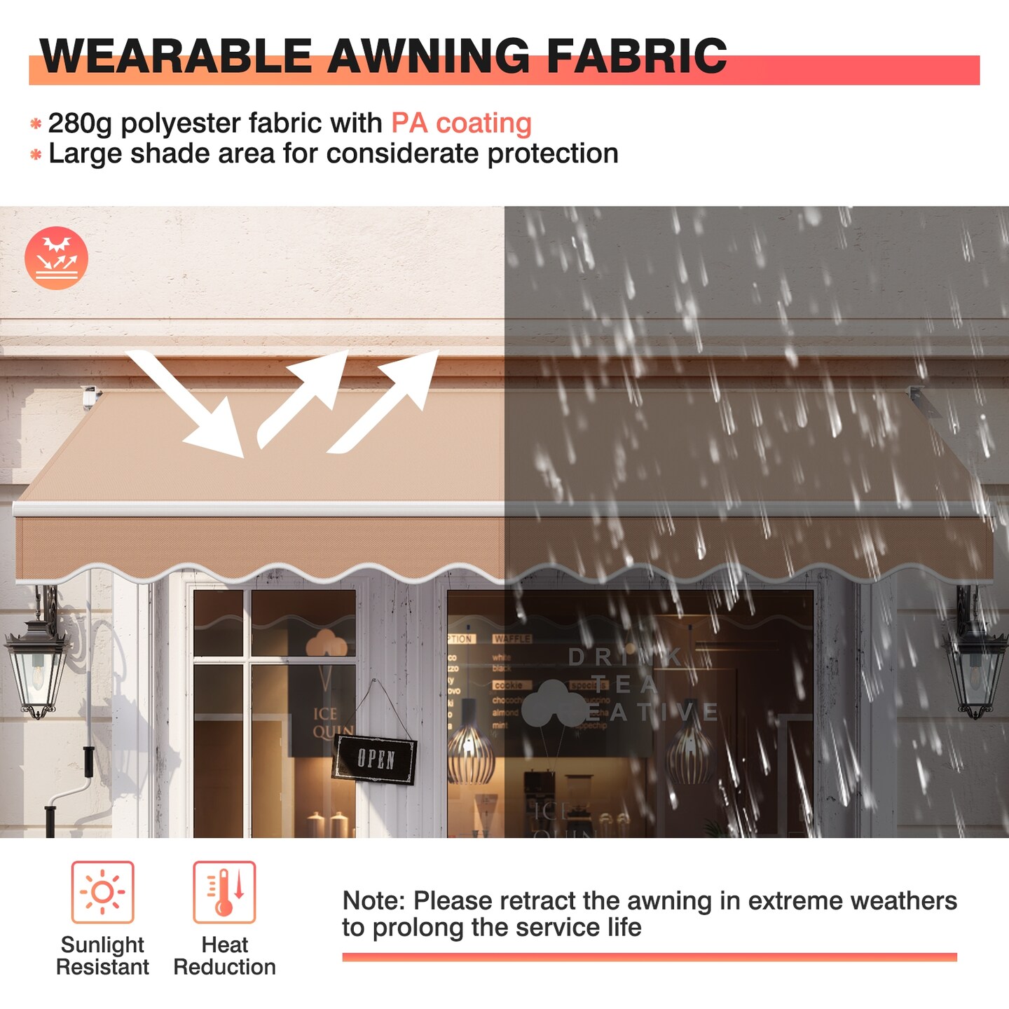 8x6.6 Feet Patio Retractable Awning with Manual Crank Handle