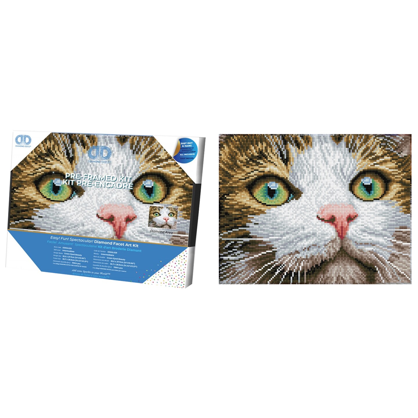 Diamond Dotz Green Eyed Beauty with Frame Cat  Diamond Painting Kits for Adults - Diamond Art Kits a Relaxing Creative Craft Kit with Dotz Gems 11&#x22;x14&#x22;