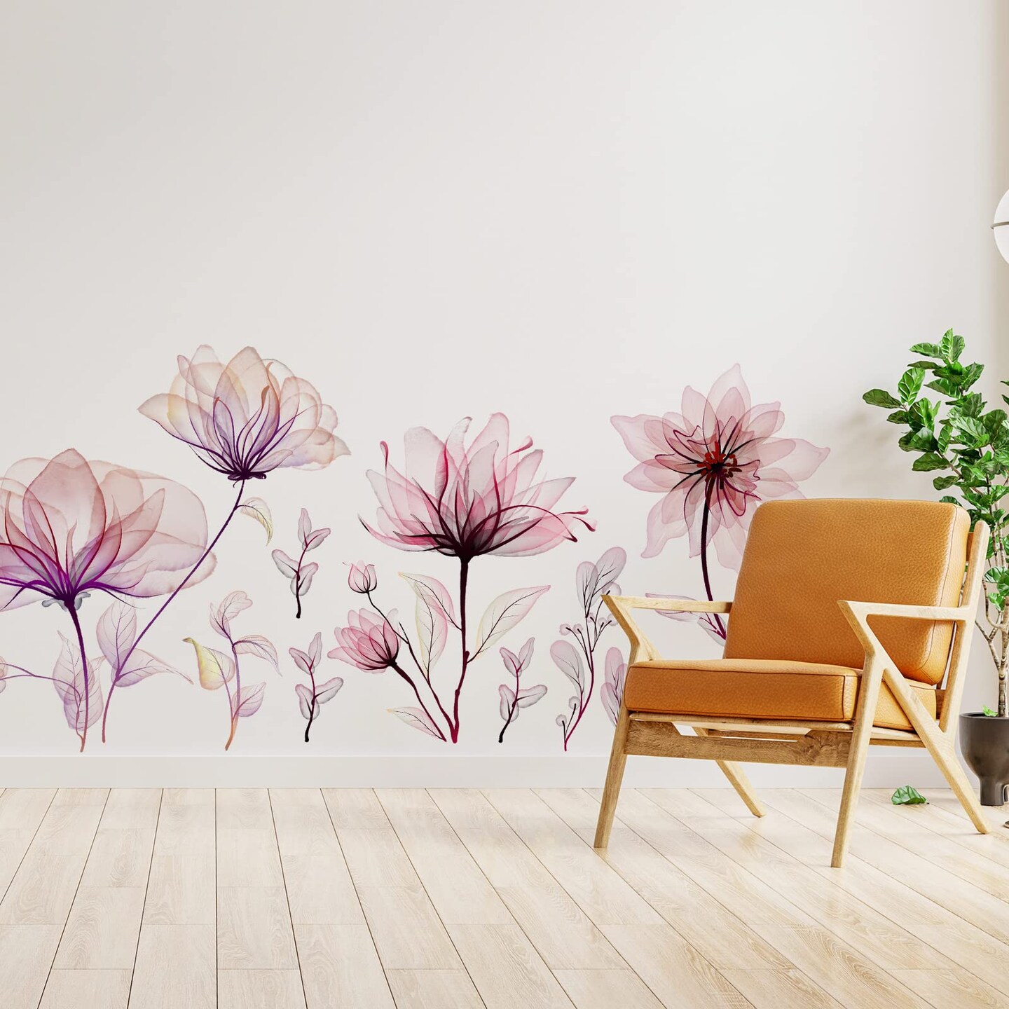 Zonon 6 Pieces Flowers Wall Decals Vinyl Dragonflies Flowers Wall Stickers Removable Floral Wall Murals Peel and Stick Colorful Flower Wall Decor for Bedroom Living Room Nursery(Floral)