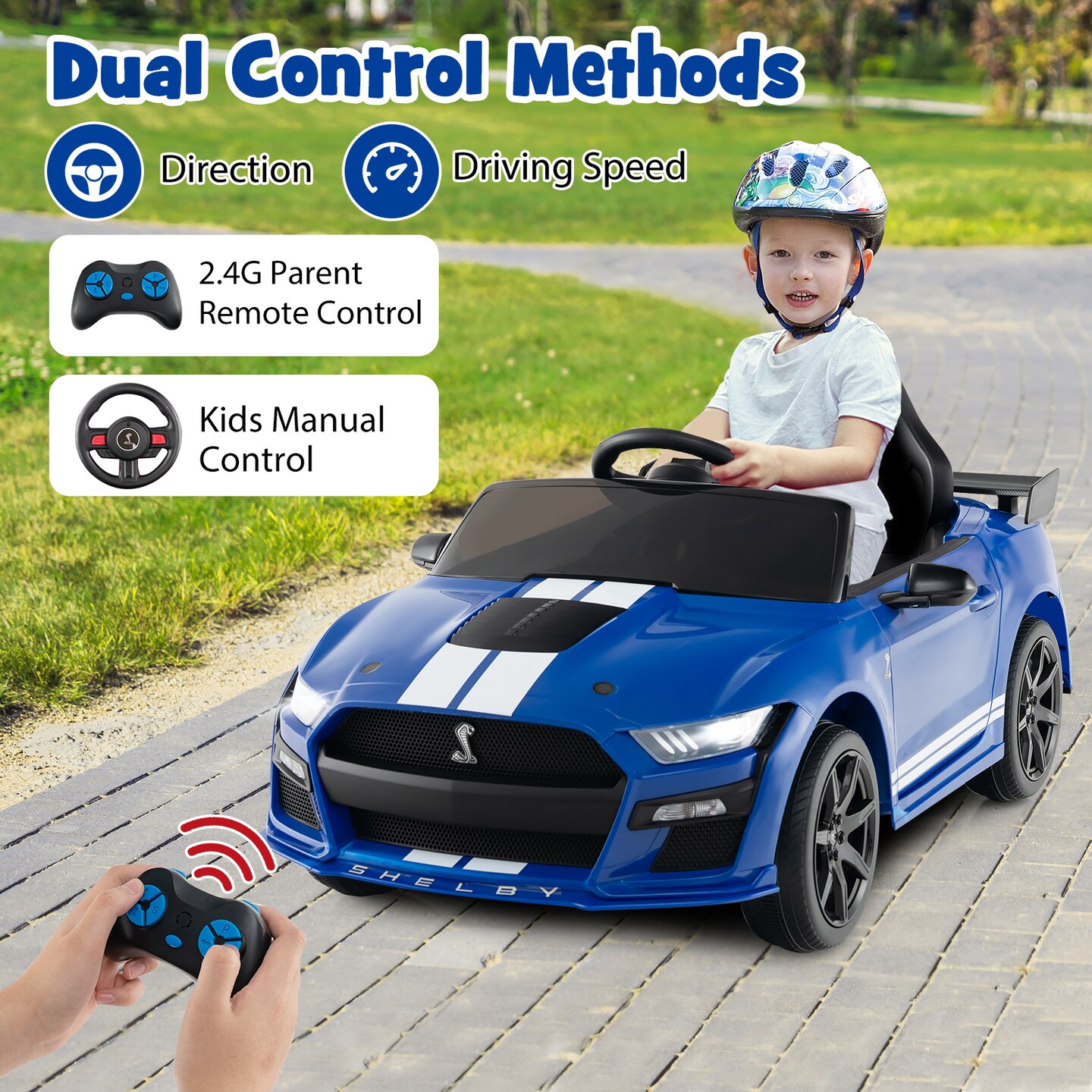 12V Licensed Ford Mustang Shelby GT500 Kids Ride on Car with Remote Control for Kids Aged 3-8-Red