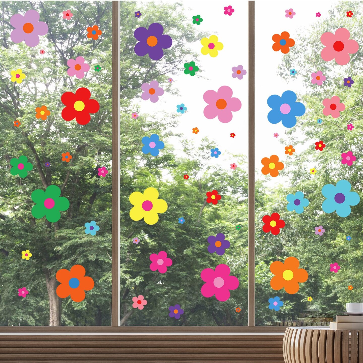 288 Pcs Y2k Cute Flowers Wall Sticker Colorful Floral Wall Decal Vinyl Peel and Stick Preppy Hippie Stickers Aesthetic Wall Flowers Wall Decor for Nursery Bedroom(9.1 x 11.4 Inch,Bright Colors)