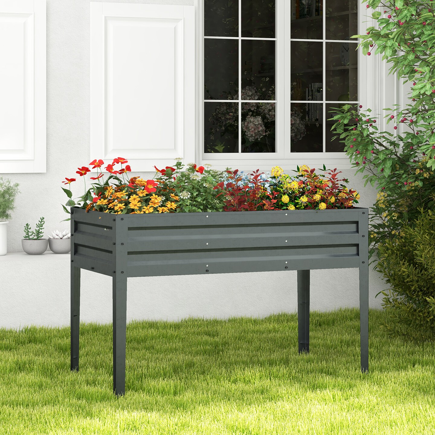 Galvanized Raised Garden Bed Elevated Planter Box with Legs and Drainage Hole