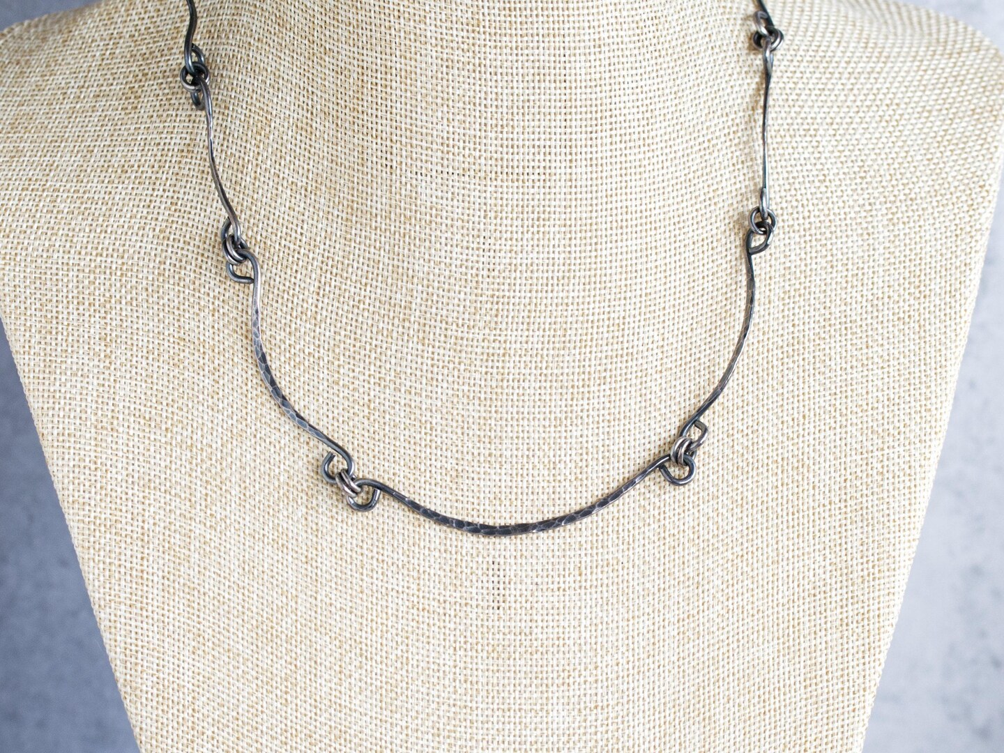 Handmade Sterling Silver Arc Link Necklace, Hand Forged Oxidized
