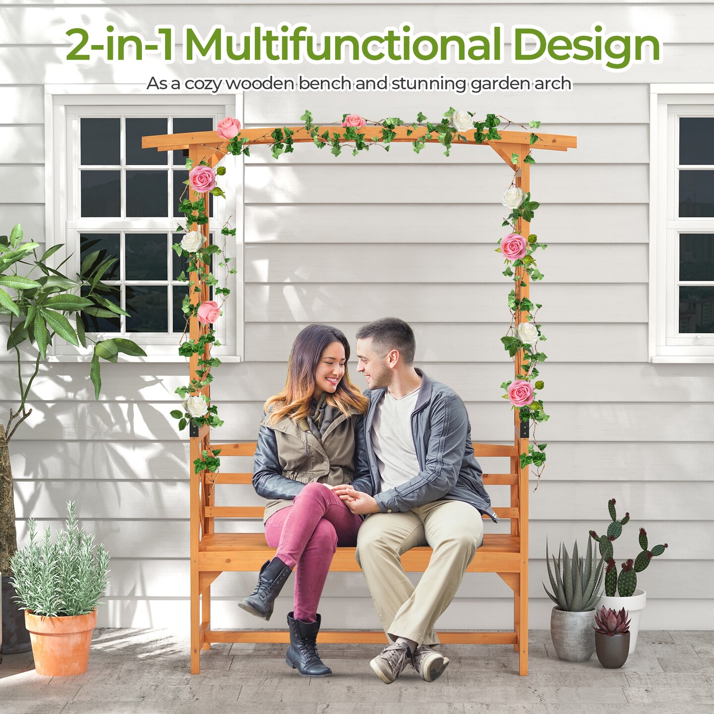 6.5 FT Tall Patio Garden Arbor with Pergola and 2-Seat Bench for Garden Backyard Decoration