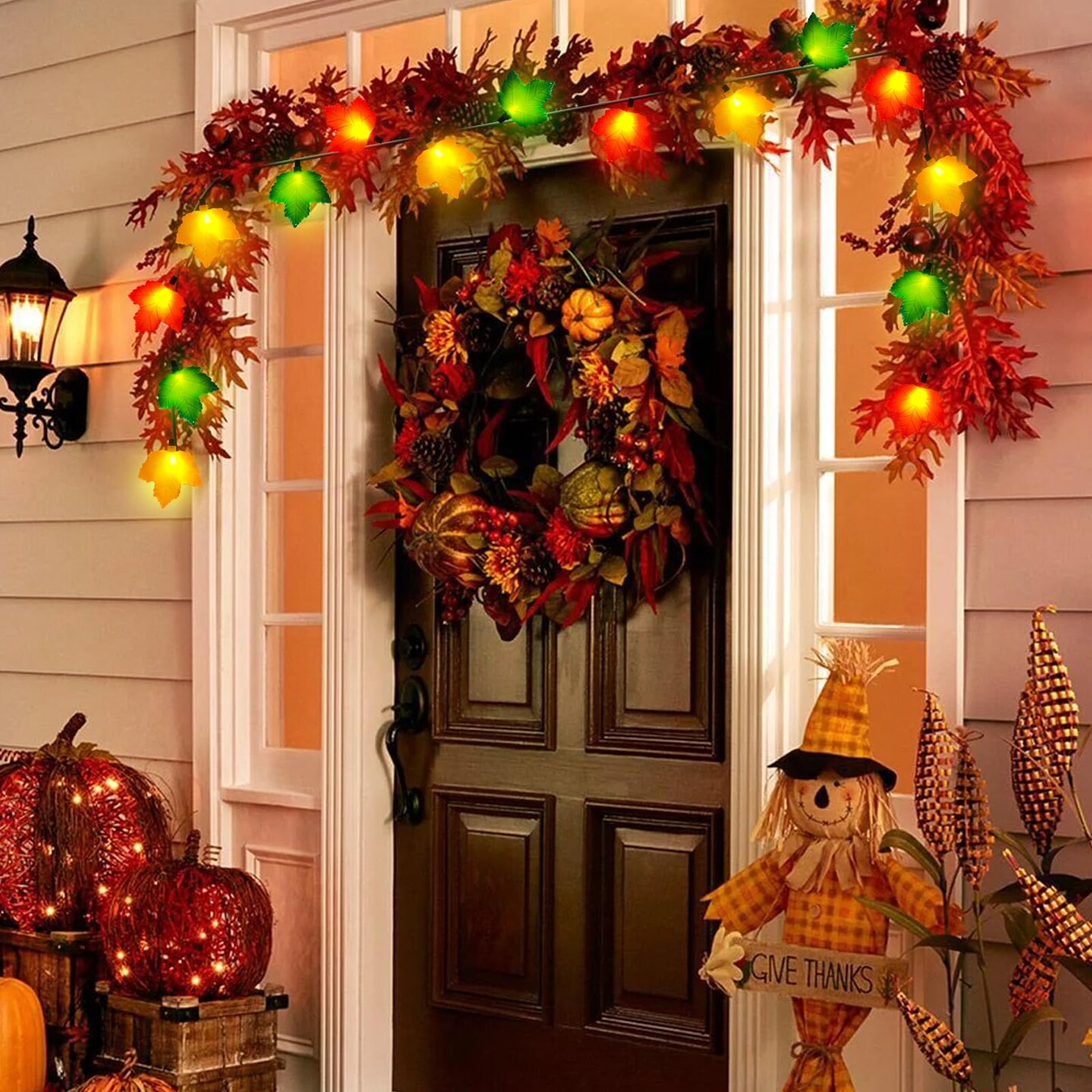 Fall Decorations Maple Leaf Lights, 8.5Ft Thanksgiving Decorations String Lights Outdoor with 10 LED Multicolor Maple Leaves Light, Plug in Fall Leaf Fairy Lights for Home Garland Window Harvest Party