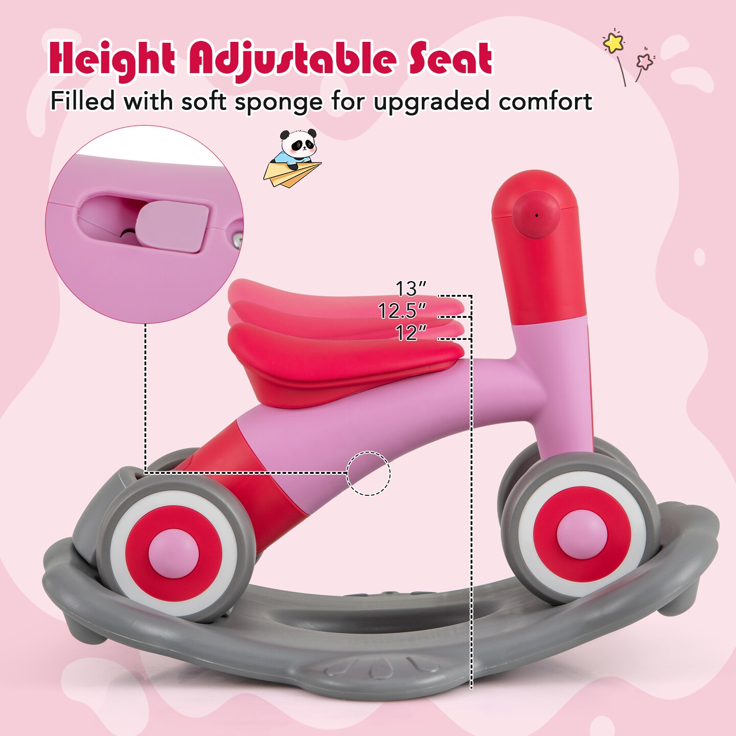 3-in-1 Kids Rocking Horse with Balance Board and Removable Seat - 16 L x 24 W x 18.5 H