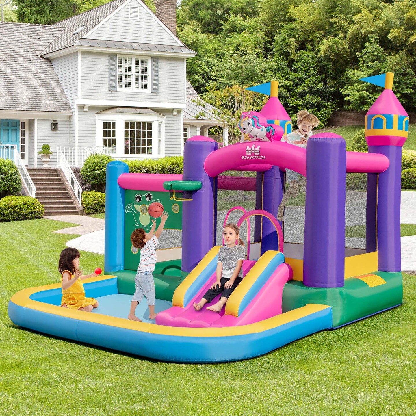 Costway 6-in-1 Kids Inflatable Bounce House with Slide Jumping Area Ball Pit Pools Castle