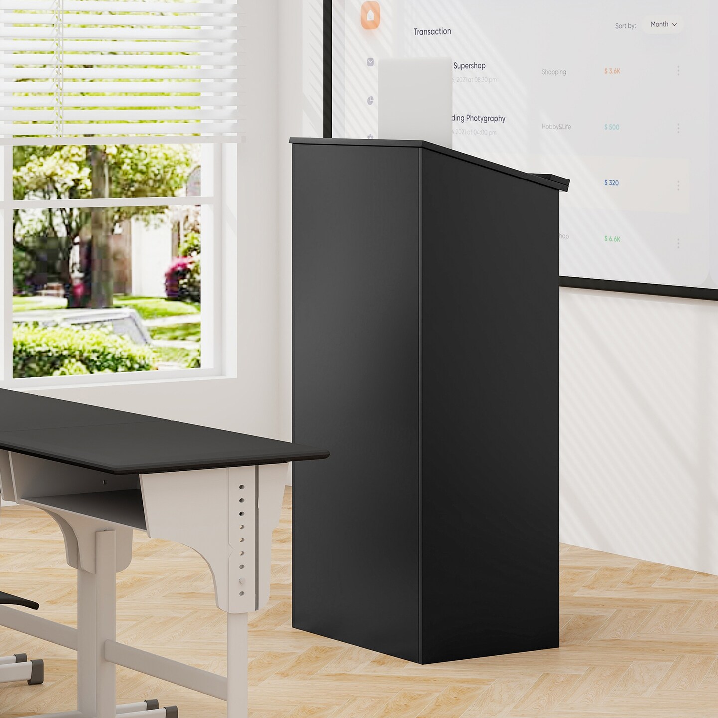 Black Wooden Floor Standing Podium Speaking Lectern with Adjustable Shelf