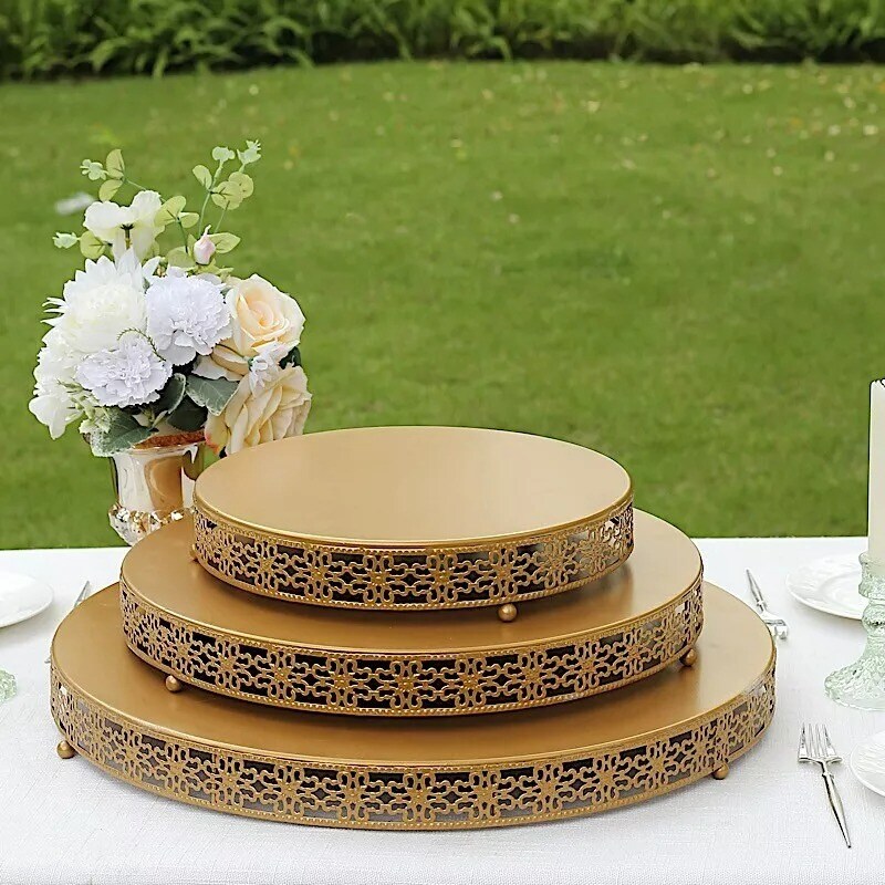 20 in Gold Metal Fleur De Lis Round CAKE STAND Dessert Display Pedestal Party