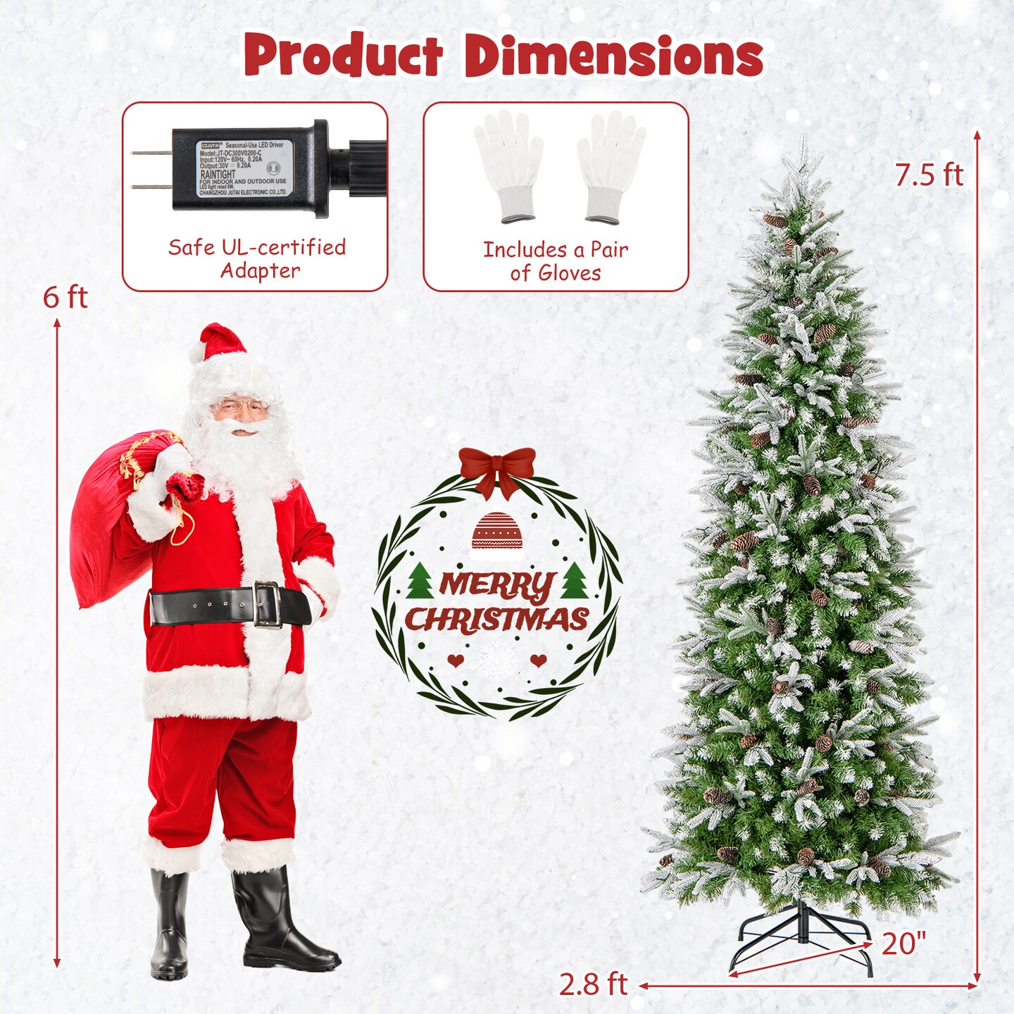 Pre-Lit Artificial Christmas Tree Snow Flocked Hinged