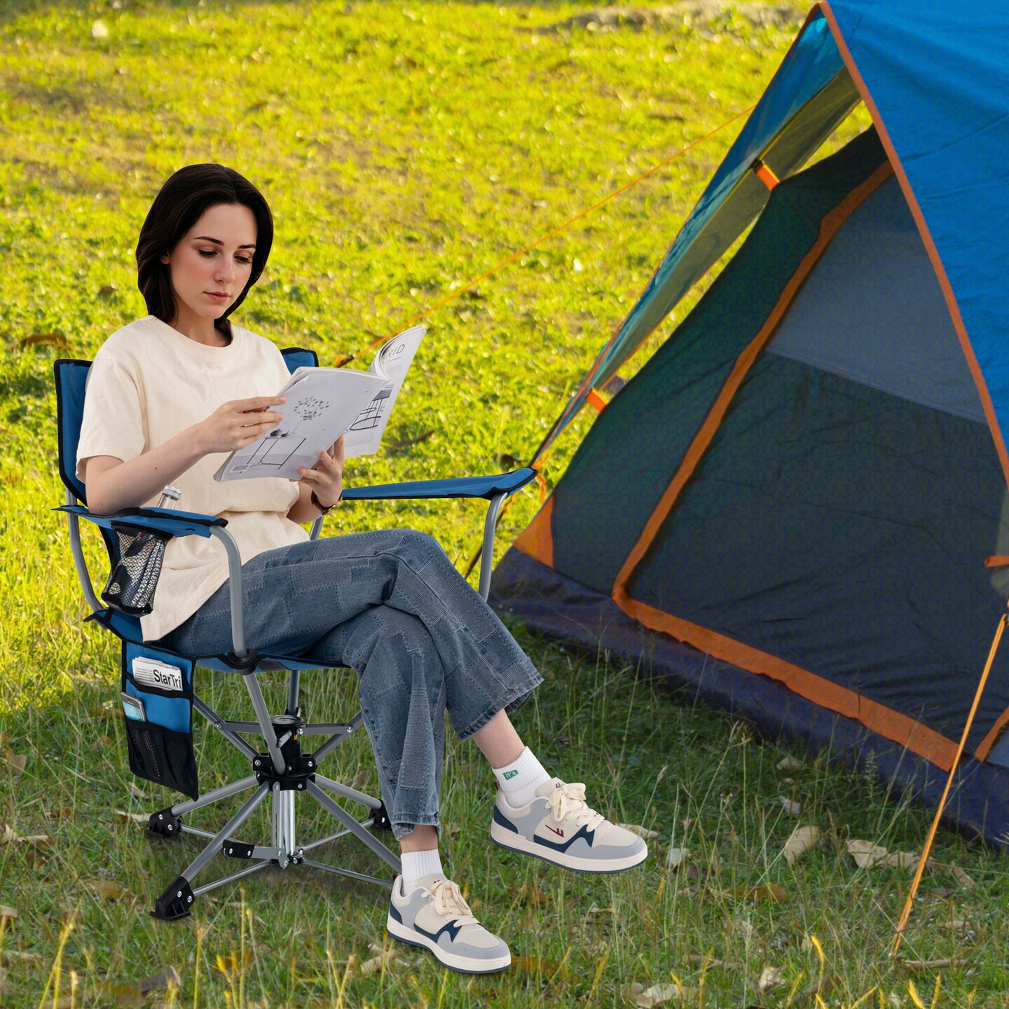 360 Swivel Hunting Chair Portable Foldable Hunting Chair with Mesh Cup Holder and Storage Pockets - 32 x 21 x 35 (L x W x H)