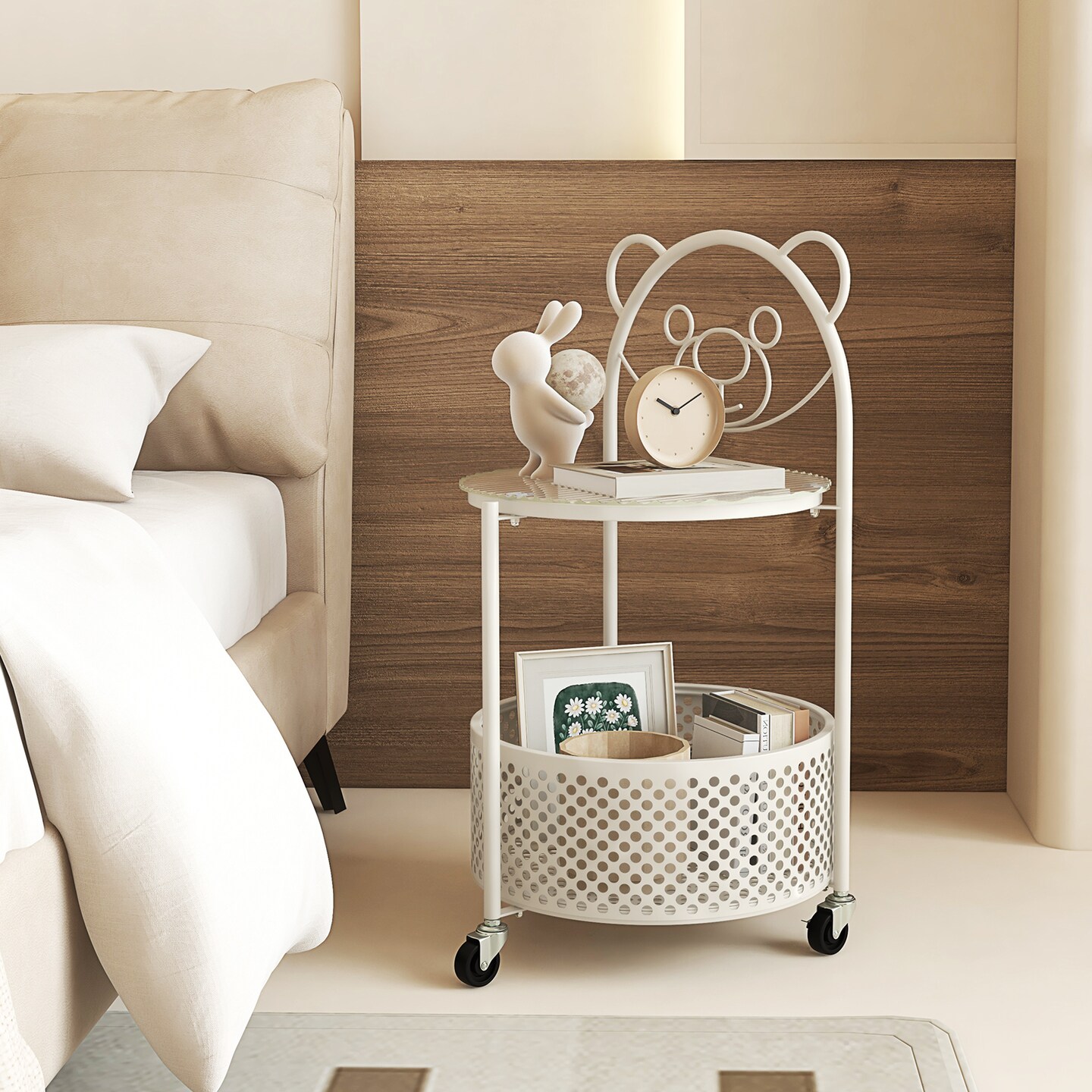 Modern Sofa Side Table on Lockable Wheels for Any Room - 16" x 14.5" x 28"(L x W x H)