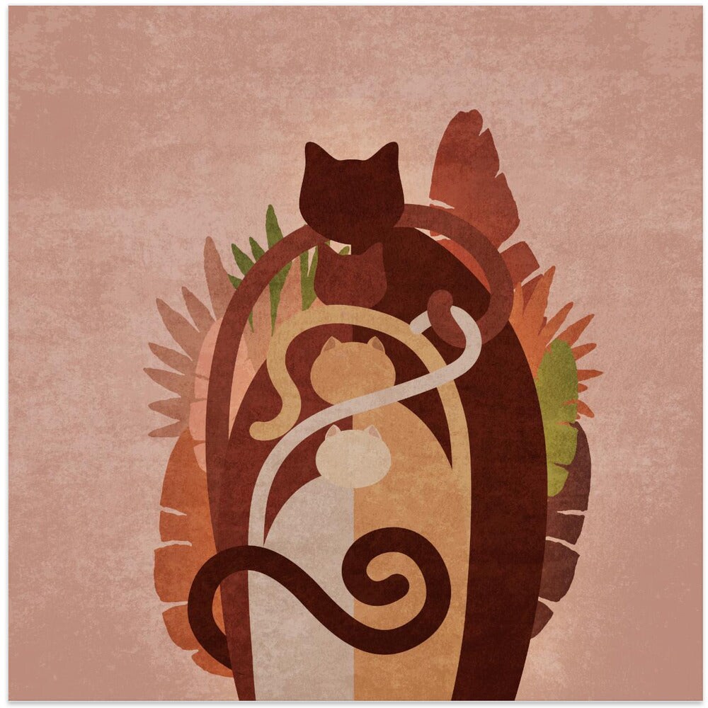 Cat Gang Boho Square Canvas Art | Modern Home Wall Decor 24x24 Canvas - Corporate Office Art