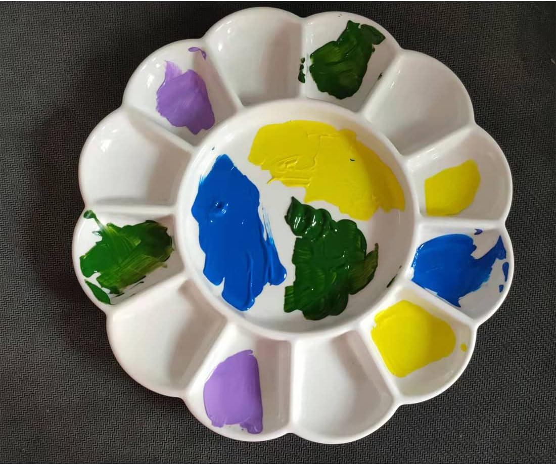 8 Inch Porcelain Watercolor Palette, Mixing Ceramic Watercolor Palette, Mixing Tray Paint Palett for Watercolor Gouache Acrylic Oil Painting 13-Well